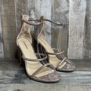 Womens Bebe Berdine Pink Glitter Sparkle Strappy Pump Stilletto Heels Size 8 M